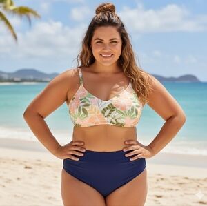 Xhilaration Women's NWT Tropical Floral Padded Back Tie Bikini Top Size D/DD 🐈